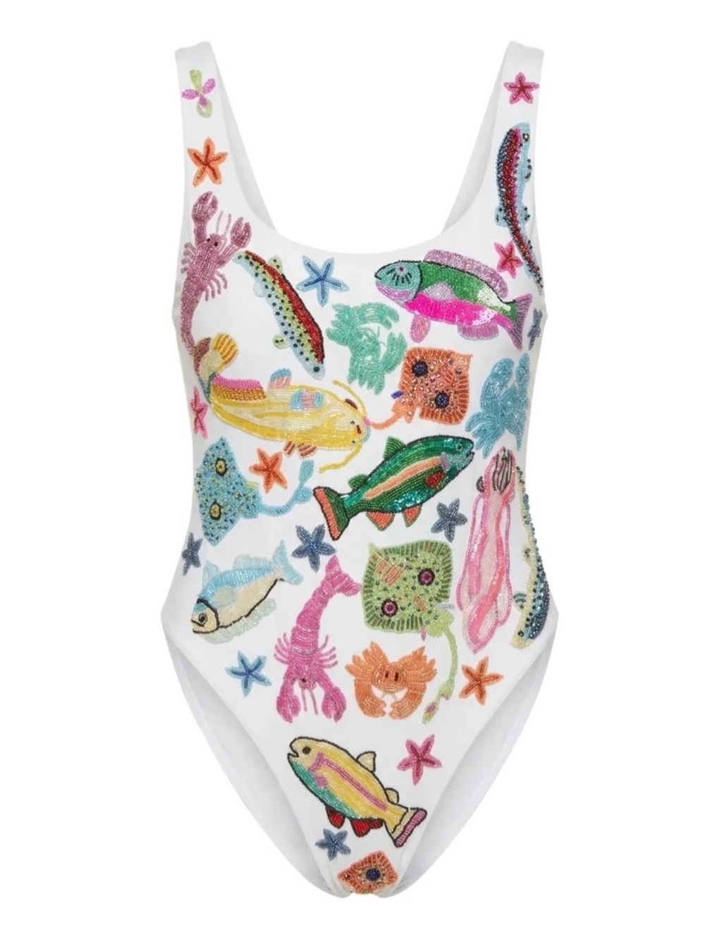 OCEANUS Embroidered white Bathing suit with Animal Motifs - Picture 5 of 15